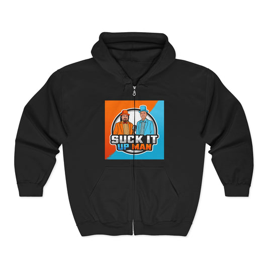Humorous Unisex Zip-Up Hoodie - 'Suck It Up Man'